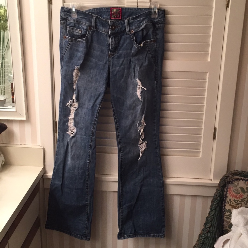 Torrid distressed destroyed denim blue jeans